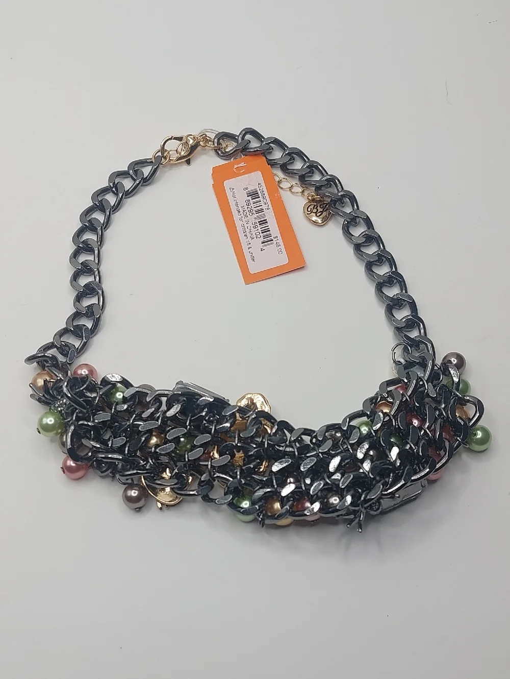 Betsey Johnson Sugar Skull Multi Color Faux Pearl Beads Charms Bib Necklace